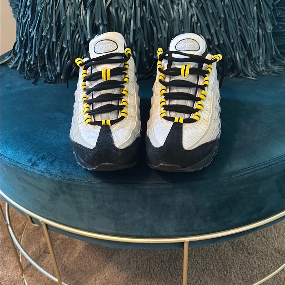 Nike Air Max 95” White and Black Sneakers with Yellow Accents